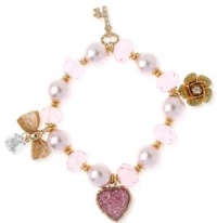 Betsey Johnson Antique Gold-Tone Pink Glitter Multi-Charm Half Stretchg Bracelet Betsey Johnson Antique Gold-Tone Pink Glitter Multi-Charm Half Stretchg Bracelet