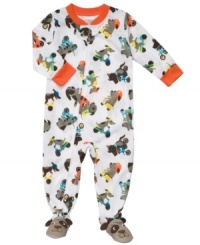 A wagging tail. He'll love sporting man's best friend around in this darling dog-themed footed coverall from Carter's. A wagging tail. He'll love sporting man's best friend around in this darling dog-themed footed coverall from Carter's.