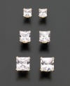This set of cubic zirconia earrings will complement your versatile style. Princess-cut cubic zirconia are set in 14k gold. Includes 1/2 ct. t.w., 1-1/4 ct. t.w. and 2-1/4 ct. t.w.