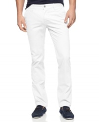Somewhere between chinos and jeans you'll find this pair of pants from Hugo Boss Black that add versatility to your casual look. Somewhere between chinos and jeans you'll find this pair of pants from Hugo Boss Black that add versatility to your casual look.