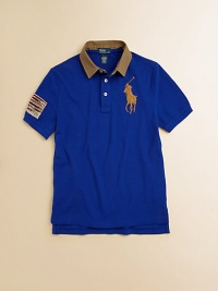 A heritage-inspired cotton mesh polo sports Ralph Lauren's Big Pony and a distressed flag patch for an authentically vintage feel.Polo collarShort sleevesButton-frontUneven vented hemCottonMachine washImported Please note: Number of buttons may vary depending on size ordered. A heritage-inspired cotton mesh polo sports Ralph Lauren's Big Pony and a distressed flag patch for an authentically vintage feel.Polo collarShort sleevesButton-frontUneven vented hemCottonMachine washImported Please note: Number of buttons may vary depending on size ordered.