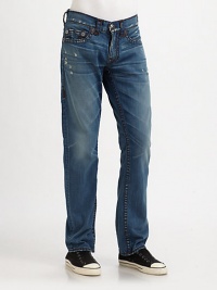 A lightweight iteration of an all-American classic, cut with with a comfortable fit and exaggerated topstitch detail in faded, torn denim.Five-pocket styleZip flyStitched back pocketsInseam, about 32CottonMachine washMade in USA A lightweight iteration of an all-American classic, cut with with a comfortable fit and exaggerated topstitch detail in faded, torn denim.Five-pocket styleZip flyStitched back pocketsInseam, about 32CottonMachine washMade in USA