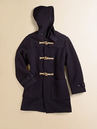 A handsome coat is rendered in luxurious wool and accented with a warm hood and three toggle closures for a timeless heritage look.Attached hood with adjustable buttoned throat tabLong sleeves with adjustable button tabsFront toggle closureDeep patch pocketsFully linedWoolDry cleanImported Please note: number of buttons may vary depending on size ordered. A handsome coat is rendered in luxurious wool and accented with a warm hood and three toggle closures for a timeless heritage look.Attached hood with adjustable buttoned throat tabLong sleeves with adjustable button tabsFront toggle closureDeep patch pocketsFully linedWoolDry cleanImported Please note: number of buttons may vary depending on size ordered.