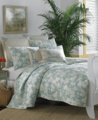 Escape to a tropical paradise. This Tommy Bahama decorative pillow features an allover tropical floral print in an aqua hue for a cool and soothing appeal. Embellished with vertical stitching details and an ivory border for added texture. Envelope closure. Escape to a tropical paradise. This Tommy Bahama decorative pillow features an allover tropical floral print in an aqua hue for a cool and soothing appeal. Embellished with vertical stitching details and an ivory border for added texture. Envelope closure.