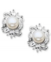 Charming and sophisticated. These elegant stud earrings combine cultured freshwater pearls (7 mm) and sparkling white topaz (1-1/6 ct. t.w.) in sterling silver. Approximate diameter: 11/16 inch.