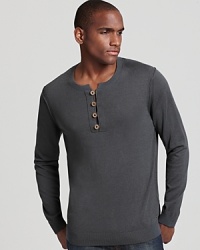 A rugged-cool gray henley gets a sophisticated update from BOSS.