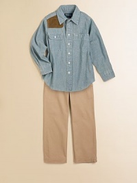 The classic Matlock shirt is rendered in soft cotton chambray with a quilted faux-suede gunpatch for a dose of Western style.Pointed collarLong sleeves with barrel cuffsButton-frontButton-flap patch pocketButtoned patch pocketCottonMachine washImported Please note: Number of buttons may vary depending on size ordered. The classic Matlock shirt is rendered in soft cotton chambray with a quilted faux-suede gunpatch for a dose of Western style.Pointed collarLong sleeves with barrel cuffsButton-frontButton-flap patch pocketButtoned patch pocketCottonMachine washImported Please note: Number of buttons may vary depending on size ordered.