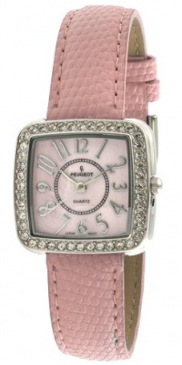 Peugeot Women's PQ8282PK Silver-Tone Swarovski Crystal Accented Pink Leather Strap Watch