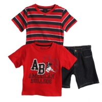 American Bulldog Kid Boys 3 Piece Red Navy Striped Shirt Denim Jean Shorts Set American Bulldog Kid Boys 3 Piece Red Navy Striped Shirt Denim Jean Shorts Set
