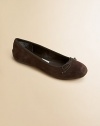 A plush suede body and thick treaded rubber sole give a modern revamp to the timeless ballet flat.Slip-on styleSuede upperLeather liningRubber solePadded insoleImported
