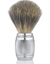 Elegantly handcrafted in polished chrome and designed for comfort and durability, with a micro-textured surface for style and grip. Uses Pure Badger Hair to generate a rich and warm lather to soften and lift the beard, open pores, bring sufficient water to the skin and gently exfoliate. 