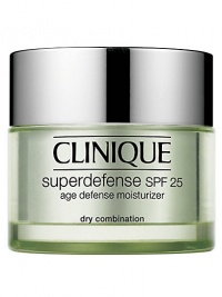 Superdefense SPF 25 Age Defense Moisturizer in Very Dry to Dry. Skin's most complete defense against the visible signs of aging in a daily moisturizer. Arms it to fight the visible effects of emotional stress. Helps neutralizes UVA and UVB. 1.7 oz. Superdefense SPF 25 Age Defense Moisturizer in Very Dry to Dry. Skin's most complete defense against the visible signs of aging in a daily moisturizer. Arms it to fight the visible effects of emotional stress. Helps neutralizes UVA and UVB. 1.7 oz.