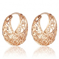 18k Rose Gold Plated Ornate Heart Filigree Round Hoop Earrings - 1112003 18k Rose Gold Plated Ornate Heart Filigree Round Hoop Earrings - 1112003