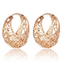 18k Rose Gold Plated Ornate Heart Filigree Round Hoop Earrings - 1112003