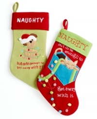 Naughty but cute, make pets part of your family tradition with their very own Christmas stockings. Featuring a cute dog or cat motif in festive red and green. Naughty but cute, make pets part of your family tradition with their very own Christmas stockings. Featuring a cute dog or cat motif in festive red and green.