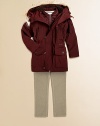 Triple the warmth and comfort, this 3-in-1 parka has a hooded, fuzzy-lined top layer, plenty of pockets and a drawstring waistband