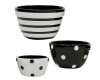 Terramoto Ceramic 3-Piece Polka Dots and Stripes Prep Bowl Set, Black