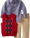 Izod Kids Boys 2-7 Three Piece Set with Argyle Sweater Vest, Rooster Red, 4T
