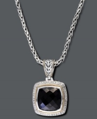 Stately and sublime. Ballisima by Effy Collection's sterling silver necklace offers a bold design highlighting a square-cut onyx center (9-3/8 ct. t.w.) surrounded by round-cut diamonds (1/4 ct. t.w.) and 18k gold accents. Approximate length: 18 inches. Approximate drop: 1-1/4 inches x 3/4 inch.