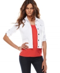 A classic twill jacket gets pumped up with embroidered and sequined embellishment at the back, from Calvin Klein Jeans. Check out the matching pants to make a sizzling set! A classic twill jacket gets pumped up with embroidered and sequined embellishment at the back, from Calvin Klein Jeans. Check out the matching pants to make a sizzling set!
