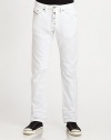 Treated white washed denim, in a slim straight fit for a casual-cool look.Five-pocket styleButton flyInseam, about 30CottonMachine washImported
