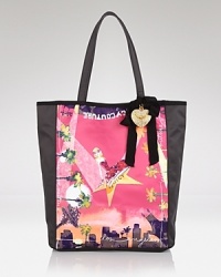 Going back to Cali? Pledge your coastal allegiance with this ultra-cute sateen tote from Juicy Couture, punctuated by a starry scene from LA-LA land. Going back to Cali? Pledge your coastal allegiance with this ultra-cute sateen tote from Juicy Couture, punctuated by a starry scene from LA-LA land.