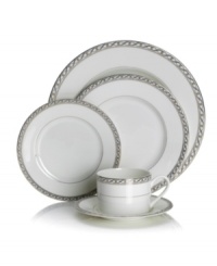 Endlessly elegant, Mikasa's Infinity Band soup bowl features fine white porcelain trimmed with ribbons of platinum and dots. Endlessly elegant, Mikasa's Infinity Band soup bowl features fine white porcelain trimmed with ribbons of platinum and dots.