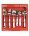 Nothing says cheer like the Happy Holidays entertaining set. Nikko sets a very merry scene with flatware handles featuring the festively decked trees and colorful stars of the Christmas dinnerware pattern.