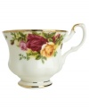 This popular bone china pattern surrounds blooming sprays of colorful English roses with hand-applied bands of 22K gold.