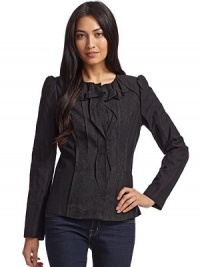 THE LOOKPintucked ruffle lapelFront snap-down closureLace front and back panelsLong sleevesTHE FITAbout 24 from shoulder to hemTHE MATERIALLace panels: 56% acetate/38% polyester/6% acrylicYoke and sleeves: 62% cotton/33% wool/5% metalFully linedCARE & ORIGINDry cleanImported THE LOOKPintucked ruffle lapelFront snap-down closureLace front and back panelsLong sleevesTHE FITAbout 24 from shoulder to hemTHE MATERIALLace panels: 56% acetate/38% polyester/6% acrylicYoke and sleeves: 62% cotton/33% wool/5% metalFully linedCARE & ORIGINDry cleanImported