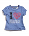 GUESS Kids Girls I Love GUESS Kids Girls Logo Tee, BLUE (4)