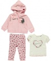 GUESS Kids Girls Jacket, Tee and Leggings Set, LIGHT PINK (3/6M)