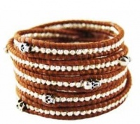 Chan Luu Silver Sterling Skull Wrap Bracelet on Red Brown Leather Chan Luu Silver Sterling Skull Wrap Bracelet on Red Brown Leather