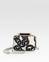 A statement-making piece with a graphic chain-link pattern, a silvertone chain and a bold goldtone clasp.Detachable shoulder strap, 22 dropClasp closureOne inner open compartmentFully lined5W X 4H X 2DImported