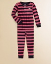 Sweet and chic rugby stripes make cozy bedtime companions in soft cotton knit with contrast stitching.Henley necklineButton placketDog chest appliquéLong sleeves with contrast ribbed cuffsElastic-waist bottoms with contrast ribbed cuffsCottonMachine washImported
