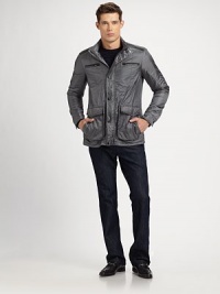 A perennial style staple shaped in Italy from nylon with stitched leather trim at the shoulders and additional detail at the four pockets. Zip front Chest zip, waist flap pockets About 29 form shoulder to hem Polyester with leather trim Dry clean Made in Italy A perennial style staple shaped in Italy from nylon with stitched leather trim at the shoulders and additional detail at the four pockets. Zip front Chest zip, waist flap pockets About 29 form shoulder to hem Polyester with leather trim Dry clean Made in Italy