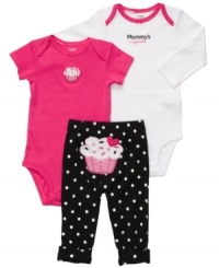 Sweet treat. You'll love giving her lots of sugar whenever she sports anything from this darling 3-piece bodysuits and pant set from Carter's. Sweet treat. You'll love giving her lots of sugar whenever she sports anything from this darling 3-piece bodysuits and pant set from Carter's.