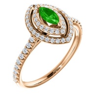 18K Rose Gold 6.00x3.00mm Marquise Cut Tsavorite and Diamond Double-Halo Ring