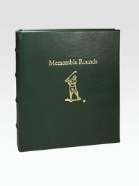 The ideal gift or keepsake for the amateur golfer, designed in fine leather with transparent, archival-quality pages to hold memorable scorecards, course photos and mementos from a day on the greens. 18 pages holds 36 scorecards Leather 5½W X 6¼H Made in USA The ideal gift or keepsake for the amateur golfer, designed in fine leather with transparent, archival-quality pages to hold memorable scorecards, course photos and mementos from a day on the greens. 18 pages holds 36 scorecards Leather 5½W X 6¼H Made in USA