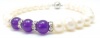7.5 Inch Cream Ivory White Freshwater Cultured Pearl, Violet Purple Agate, & Simulated Diamond Accented Bracelet, Magnetic Clasp