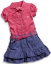 GUESS Kids Girls Little Girl Poplin Dress, DARK PINK (3T)