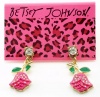 Betsey Johnson Crystal Accented Hot Pink Tulip Rose Dangle Earrings