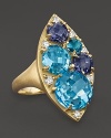 Blue topaz, diamonds and iolite in 18K yellow gold from Carelle.