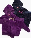 Cozy velour on these Puma hoodie give her a comfy look, perfect for hanging out or working out.