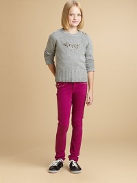 A beaded rhinestone bumble bee shimmers from the front of a cozy pullover.Ribbed crewneckButtons at one shoulderLong sleeves with ribbed cuffsWide ribbed hem with tiny charm39% viscose/35% nylon/23% wool/3% alpacaDry cleanImported Please note: Number of buttons may vary depending on size ordered. A beaded rhinestone bumble bee shimmers from the front of a cozy pullover.Ribbed crewneckButtons at one shoulderLong sleeves with ribbed cuffsWide ribbed hem with tiny charm39% viscose/35% nylon/23% wool/3% alpacaDry cleanImported Please note: Number of buttons may vary depending on size ordered.