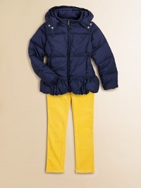 An essential puffer jacket in sleek channel-quilted microfiber is fully lined and features a detachable hood for extra protection from the elements.Detachable hood with snap closureMockneckLong sleevesFull-zip frontSide seam pockets Peplum hemFully linedPolyesterFill: 60% down/40% feathersMachine washAdditional InformationKid's Apparel Size Guide An essential puffer jacket in sleek channel-quilted microfiber is fully lined and features a detachable hood for extra protection from the elements.Detachable hood with snap closureMockneckLong sleevesFull-zip frontSide seam pockets Peplum hemFully linedPolyesterFill: 60% down/40% feathersMachine washAdditional InformationKid's Apparel Size Guide