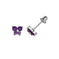 .925 Sterling Silver Rhodium Plated 5.2mm(H)x5.9mm(W) CZ Butterfly February Amethyst Birthstone Basket Stud Earrings for Baby and Children & Women with Screw-Back (Amethyst, Purple) .925 Sterling Silver Rhodium Plated 5.2mm(H)x5.9mm(W) CZ Butterfly February Amethyst Birthstone Basket Stud Earrings for Baby and Children & Women with Screw-Back (Amethyst, Purple)
