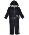 Calvin Klein Infant Girls Black & Cheetah Velour 2Pc Pant Set