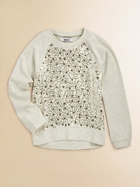 Sequined front panel adds glitz to this classic raglan sleeve sweatshirt design.Raglan sleevesBanded cuffs and hemCotton/polyesterMachine washImported Sequined front panel adds glitz to this classic raglan sleeve sweatshirt design.Raglan sleevesBanded cuffs and hemCotton/polyesterMachine washImported
