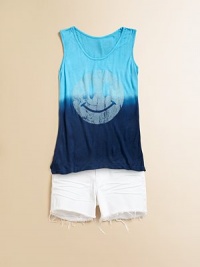 A smiley, happy print adorns the front of this cozy, sleeveless ombré knit.ScoopneckSleevelessPullover styleViscoseMachine washImported A smiley, happy print adorns the front of this cozy, sleeveless ombré knit.ScoopneckSleevelessPullover styleViscoseMachine washImported